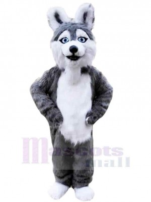 Gray and White Husky Dog Mascot Costume Animal with Blue Eyes