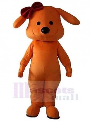 Smiling Orange Dog Mascot Costume Animal with a Knot On the Head