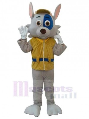 Lovely White Dog Mascot Costume Animal in Yellow Coat