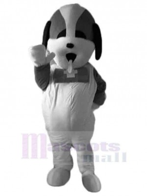 Cute White and Gray St. Bernard Dog Mascot Costume Animal