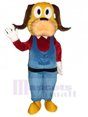 Yellow Dog Mascot Costume Animal in Blue Jumpsuit