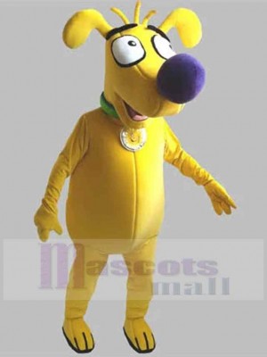 Yellow Dog Mascot Costume Animal with Purple Nose