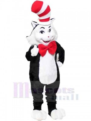 Black Cat Mascot Costume Animal with Red and White Hat