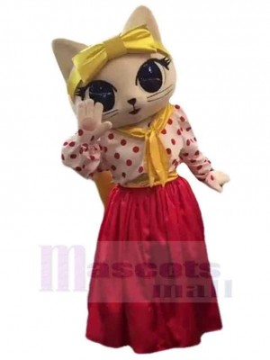 Red Long Dress Cat Mascot Costume Animal