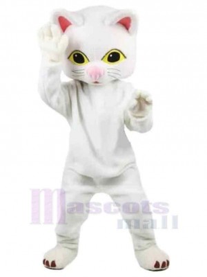 White Cat Mascot Costume Animal with Pink Nose