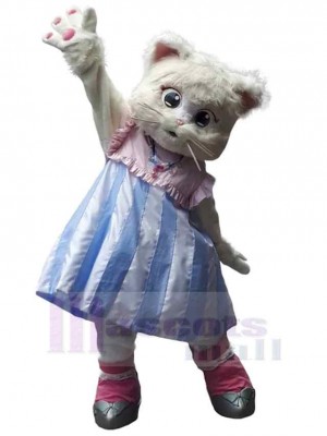 Lovely White Cat Mascot Costume with Dress