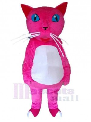 Rose Red Cat Mascot Costume Animal with Blue Eyes