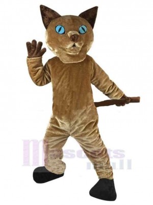 Alert Brown Cat Mascot Costume Animal with Blue Eyes