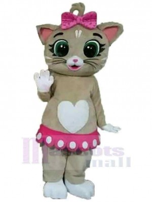 Cute Cat Mascot Costume Animal with Pink Bow