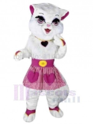 White Pet Cat Mascot Costume Animal with Pink Skirt