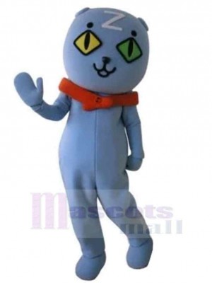 Blue Persian Cat Mascot Costume Animal with Red Collar