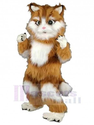 Brown and White Cat Long Fur Mascot Costume Animal