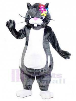 Fierce Black Cat Mascot Costume Animal with Buck Teeth