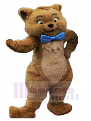 Funny Brown Cat Mascot Costume Animal with Blue Bow