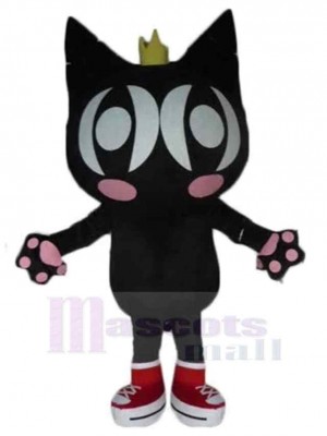 Black Cartoon Cat Mascot Costume Animal with Crown