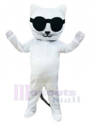 Cool White Cat Mascot Costume Animal with Sunglasses