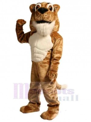 Brown Muscle Power Cat Cougar Mascot Costume Animal
