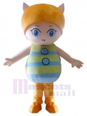 Cartoon Cat Girl Mascot Costume Animal with Blue Eyes