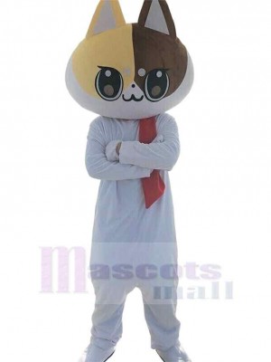 Cute White Doodle Cat Mascot Costume Animal