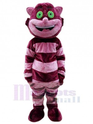 Smiling Striped Cat Mascot Costume Animal with Green Eyes