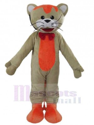 Gray and Orange Cat Mascot Costume Animal with Red Bow Tie