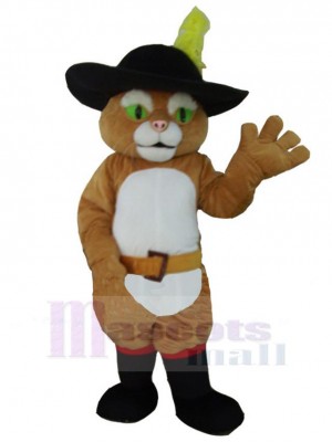 Green Eyes Brown Cat Mascot Costume Animal with Boots