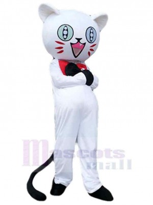 Happy Cartoon Odd-eyed White Cat Mascot Costume Animal