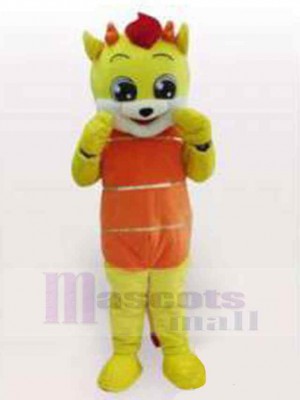 Yellow Cat Mascot Costume Animal in Orange Clothes