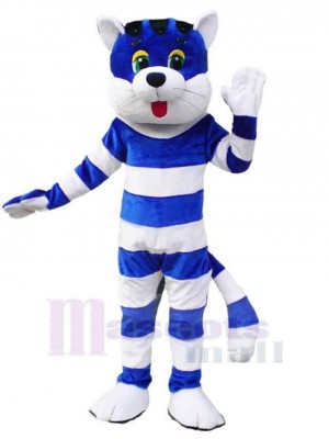 Blue and White Striped Cat Mascot Costume Animal