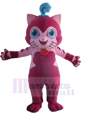 Pink Smiling Fuchsia Cat Mascot Costume Animal