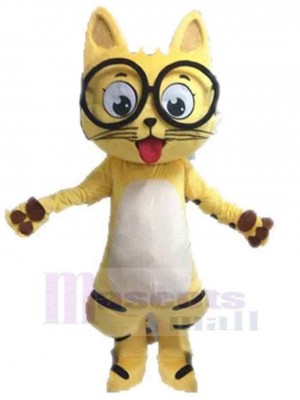 Lovely Yellow Cat Mascot Costume Animal with Glasses