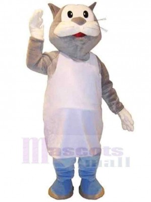 Cute Gray Cat Mascot Costume Animal in White Clothes