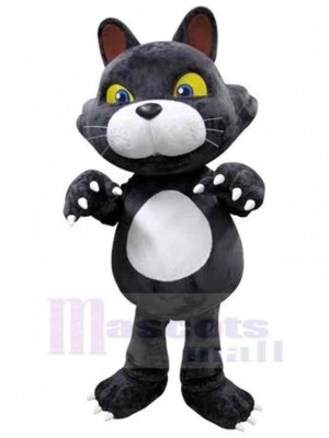 Gray And White Cat Mascot Costume Animal with Yellow Eyes