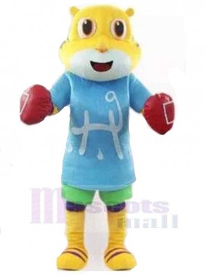 Yellow Cat Mascot Costume Animal with Boxing Gloves