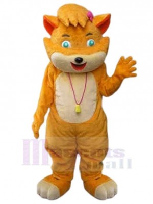 Orange And Beige Cat Mascot Costume Animal with Green Eyes