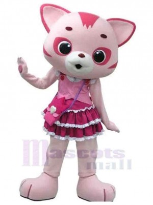 Pink And White Cat Mascot Costume Animal with Pretty Dress