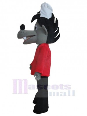 Chef Gray Wolf Mascot Costume Animal in Red Clothes