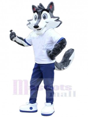 Funny Slim Wolf Mascot Costume Animal in White T-shirt