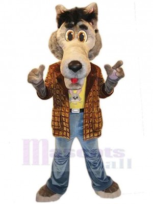 Friendly Wolf Mascot Costume Animal in Brown Clothes