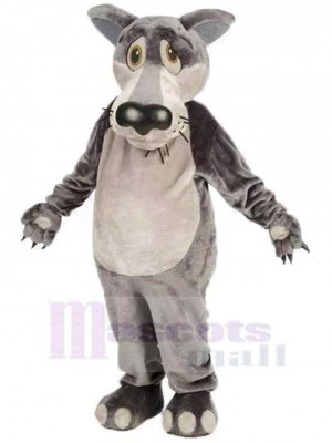 Unhappy Gray Wolf Mascot Costume Animal with Big Nose