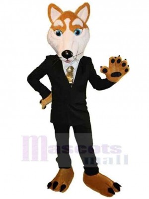 Gentlemanly Wolf Mascot Costume Animal in Black Suit