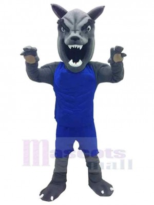 Fierce Wolf Mascot Costume Animal in Navy Blue Clothes
