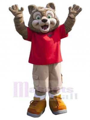 Happy Big Eyes Brown Wolf Mascot Costume Animal