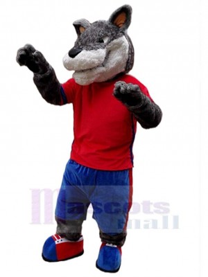 Plush Grey Wolf Mascot Costume Animal in Red Vest
