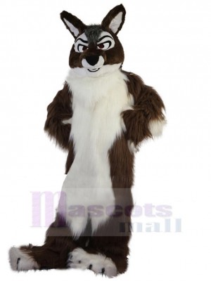 Long Fur Brown and White Wolf Mascot Costume Animal