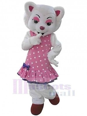 White Wolf Mascot Costume Animal in Pink Dress