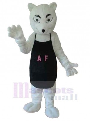 White Wolf Mascot Costume Animal with Black Apron