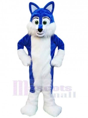 Blue and White Furry Wolf Mascot Costume Animal