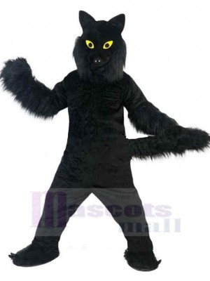 Black Plush Wolf Mascot Costume Animal with Yellow Eyes