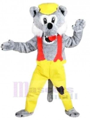 Gray Wolf Mascot Costume Animal in Yellow Rompers